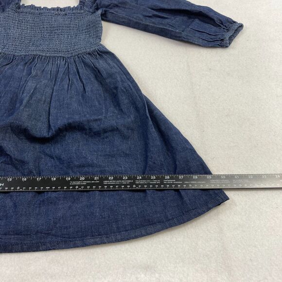 J.Crew Chambray Denim Smocked Puff-Sleeve Dress Women's XXS Blue Midi Casual NWT - Picture 11 of 13